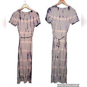 C&C California Summer Tie-dye Maxi Dress Belted Short Sleeve Full Length Size XS